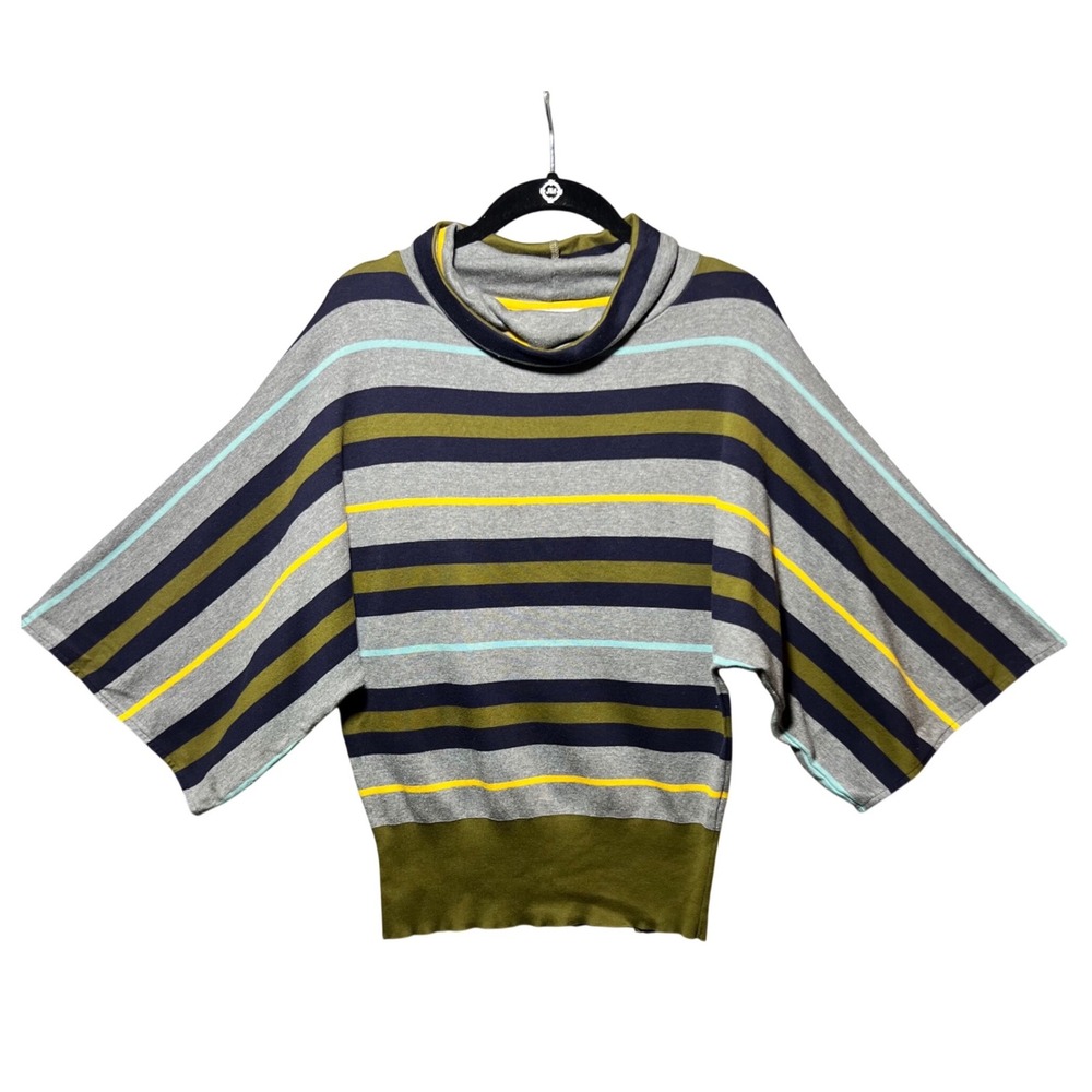Joan Vass Striped Poncho Top Cowl Neck Oversized Cotton Boxy‎ Batwing 2 M/L